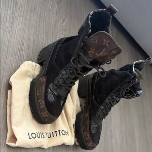 Louis Vuitton Black and Brown Combat Boots